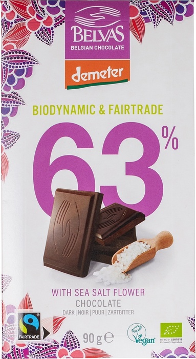 Pure chocolade 63% zeezout demeter (90g)