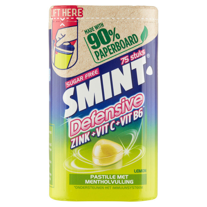 Smint Defensive Pastille met Mentholvulling Lemon Sugar Free 75 Stuks 150g (75 × 2g)