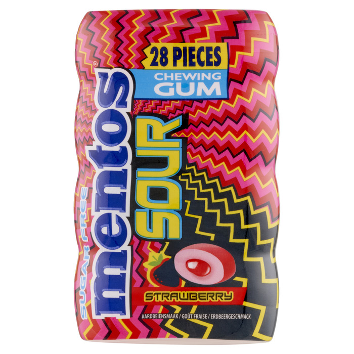 Mentos Chewing Gum Sugar Free Sour Aardbeiensmaak 28 Stuks 56g (28 × 2g)