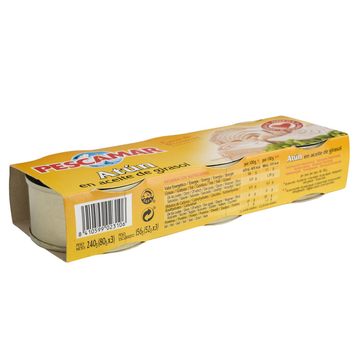 Vis Tonijn z-bloemolie PESCAMAR pk 3x80g (3 × 80g)