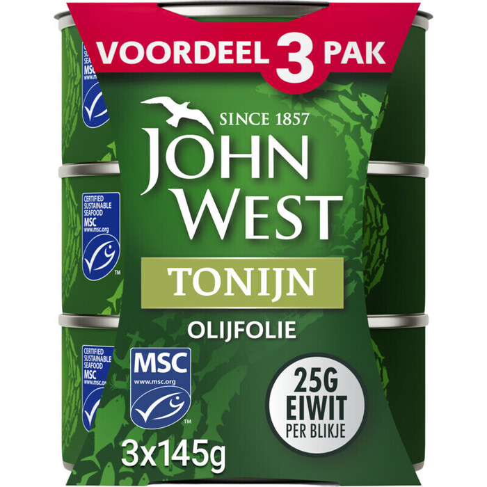 John West tonijnstukken in olijfolie 3 x 145 gram (3 × 145g)