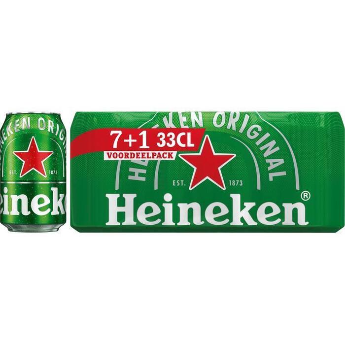 Heineken Premium Pilsener Bier Blik 7+1 x 33 cl (8 × 33cl)