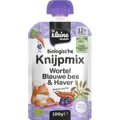 De Kleine Keuken Knijpmix wortel blauwe bes & haver 12m+ (100g)