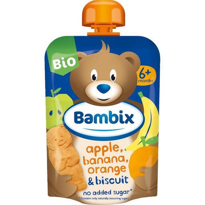 Bambix Knijpzakje Appel, Banaan, Sinaasappel & Koekjes Bio 6M+ 100g (100g)