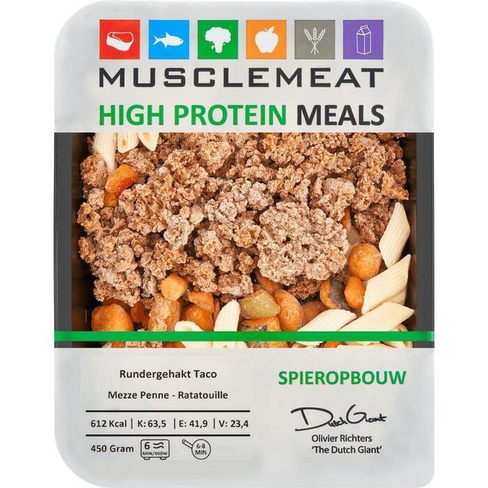 Muscle Meat High Protein Meals Rundergehakt Taco Mezze Penne - Ratatouille Spieropbouw 450g (450g)