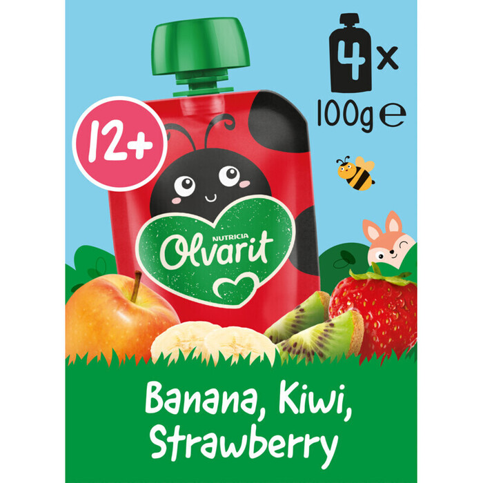 Olvarit Knijpfruit Banaan Kiwi Aardbei 6+ Maanden 4 x 100 g (400g)