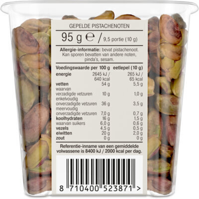 Gepelde (ongezouten) pistachenoten (bak, 95g)