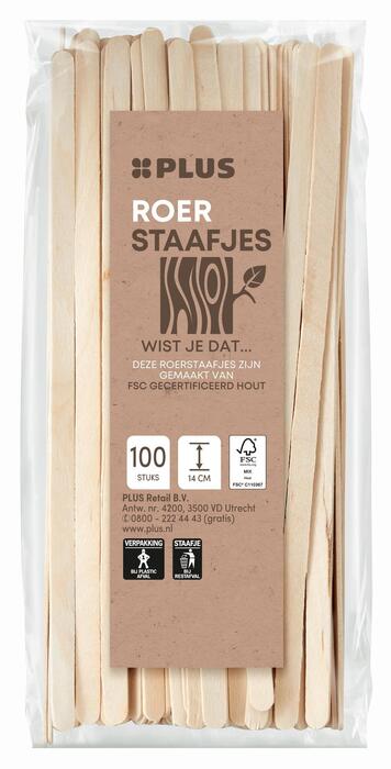 PLUS Roerstaafje hout 140mm FSC