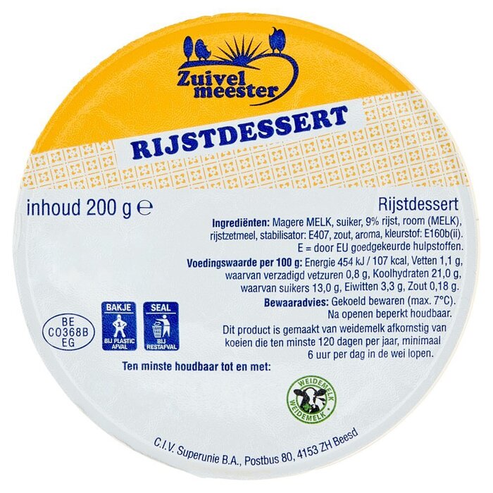 Zuivelmeester Melk- rijstdessert (200g)