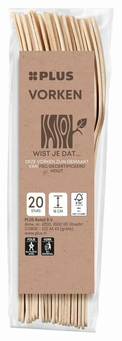 PLUS Vork hout FSC 160mm (Zak, 39g)