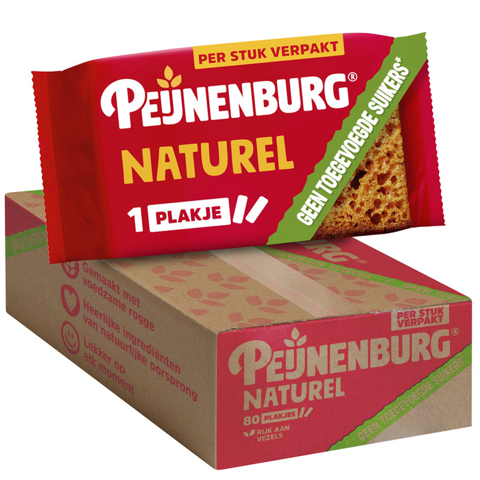 Peijnenburg ontbijtkoek naturel geen suiker per stuk verpakt 80 x 28 g (28g)
