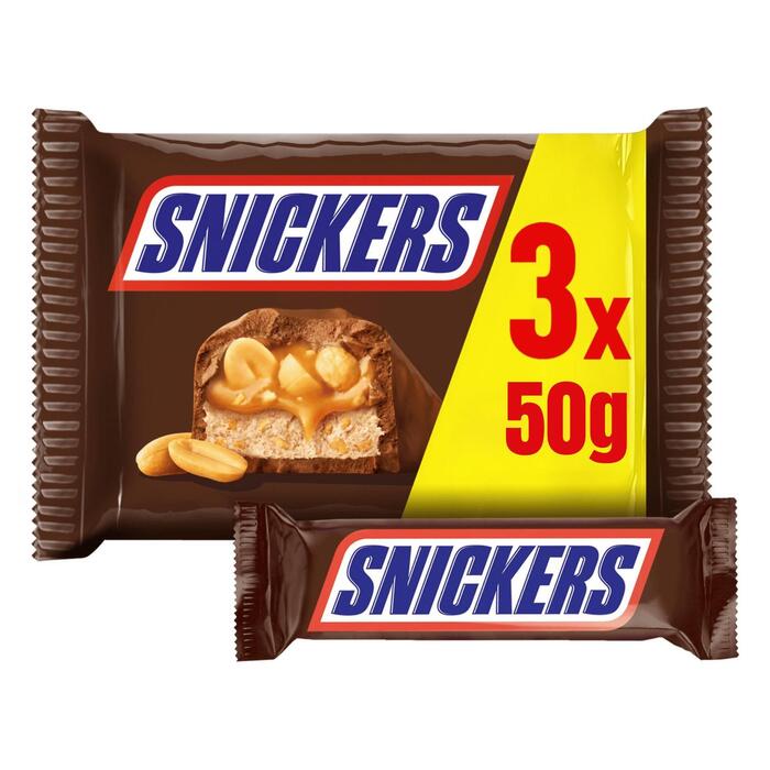 SNICKERS Chocolade met vulling 3 x 50g wikkel (Pak, 150g)