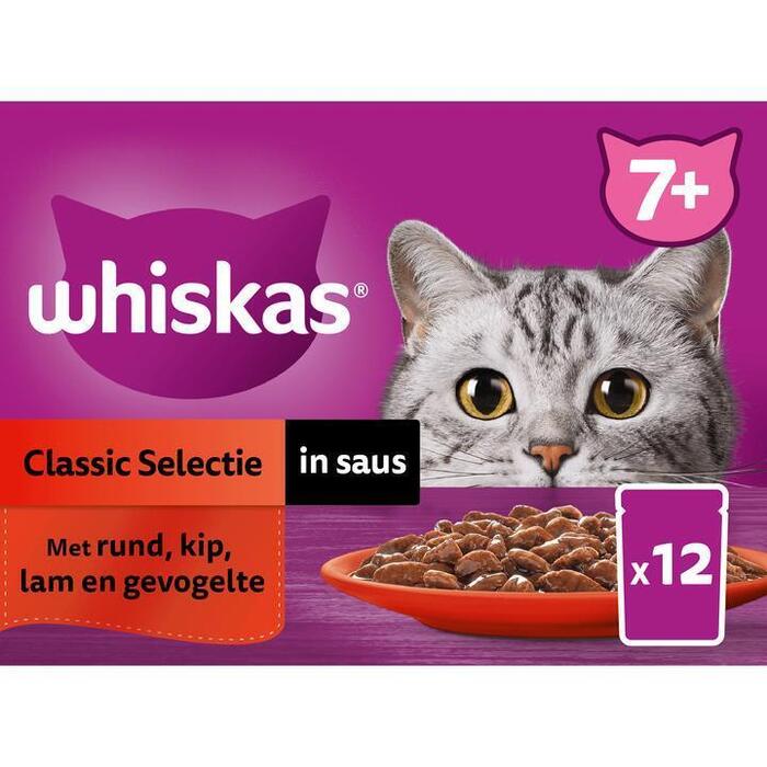 Whiskas 7+ Natvoer - Classic - Selectie in saus - maaltijdzakjes 12 x 85g (12 × 85g)