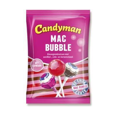 Candyman Mac Bubble Kauwgomknotsen met Aardbei-, Cola- en Kersensmaak 150g (Zak, 150g)