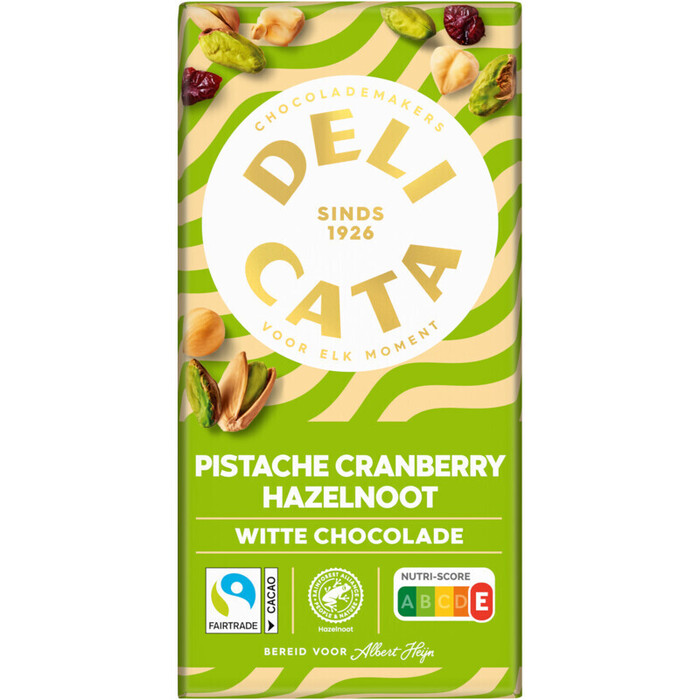Delicata Wit pistache hazelnoot cranberry (150g)
