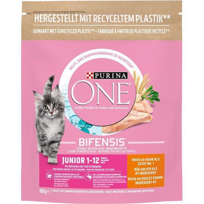Purina One junior kip & volkoren granen (Doos, 800g)