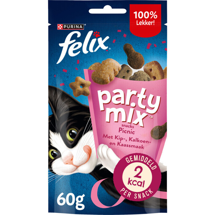 PURINA® FELIX Party Mix Snacks Picnic Snacks met Kip-, Kaas- & Kalkoensmaak 60 g (60g)