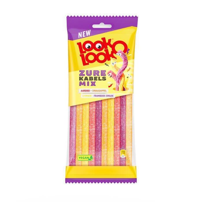 Look-O-Look Zure Kabels Mix Aardbei - Sinaasappel Citroen - Framboos Smaak 110g (110g)