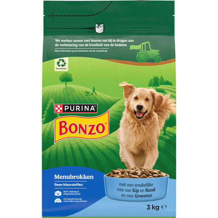 Bonzo Menubrokken adult kip hondenvoer droog (Zak, 3kg)