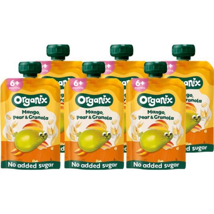 6 x Organix Knijpfruit Mango, peer & granola 6mnd (100g)