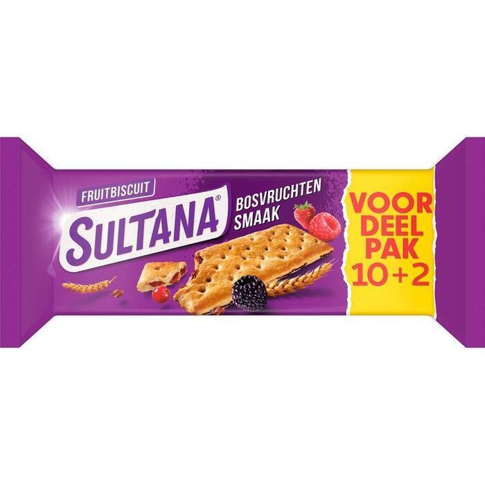 Sultana FruitBiscuit Bosvruchten Smaak Voordeelpak Promo Pack 10 + 2 Stuks 523 g (523g)