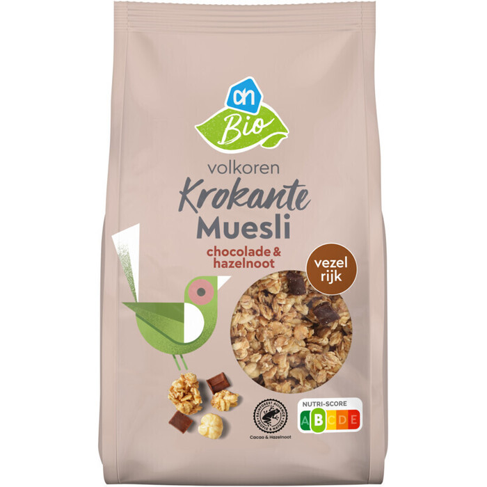 AH Biologisch Krokante muesli chocolade & hazelnoot (350g)