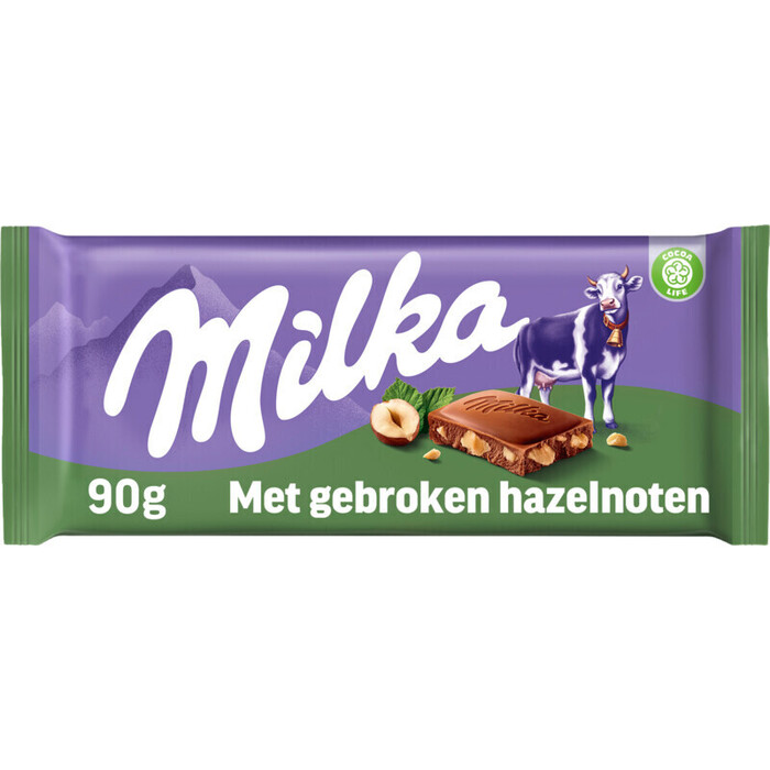 Milka Melkchocolade met gebroken hazelnoten (90g)