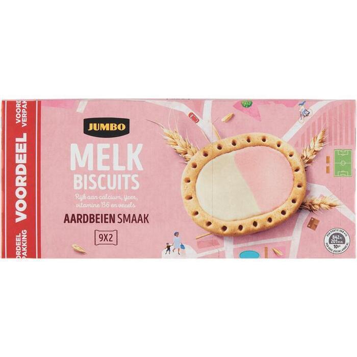 Jumbo Melk Biscuits Aardbeien Smaak Voordeelverpakking 9 x 41 g (9 × 41g)