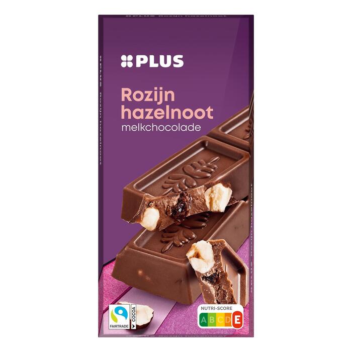 PLUS Chocoladereep melk rozijn hazelnoot FT (Doos, 200g)