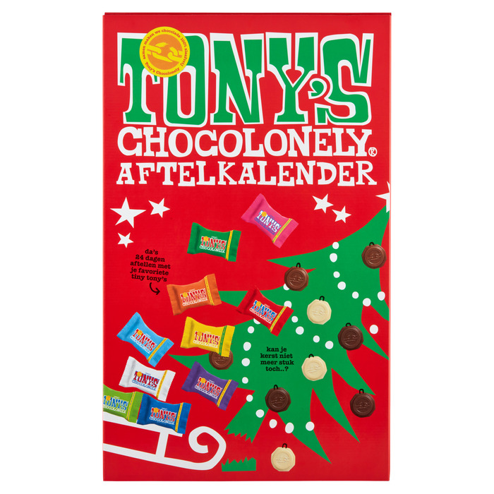 Tony's Chocolonely Adventkalender Chocolade 25 Stuks 225g (Doos, 25 × 9g)