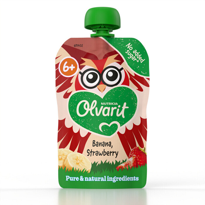 Olvarit Knijpfruit Banaan Aardbei 6+ Maanden 100 g (Zak, 100g)