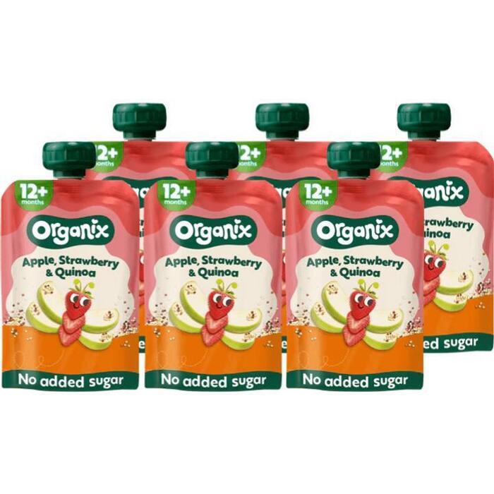6 x Organix Knijpfruit appel, aardbei & quinoa 12mnd (100g)