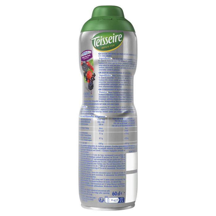 Teisseire Zero Suiker Bosvruchten siroop 60 cl (0.6L)