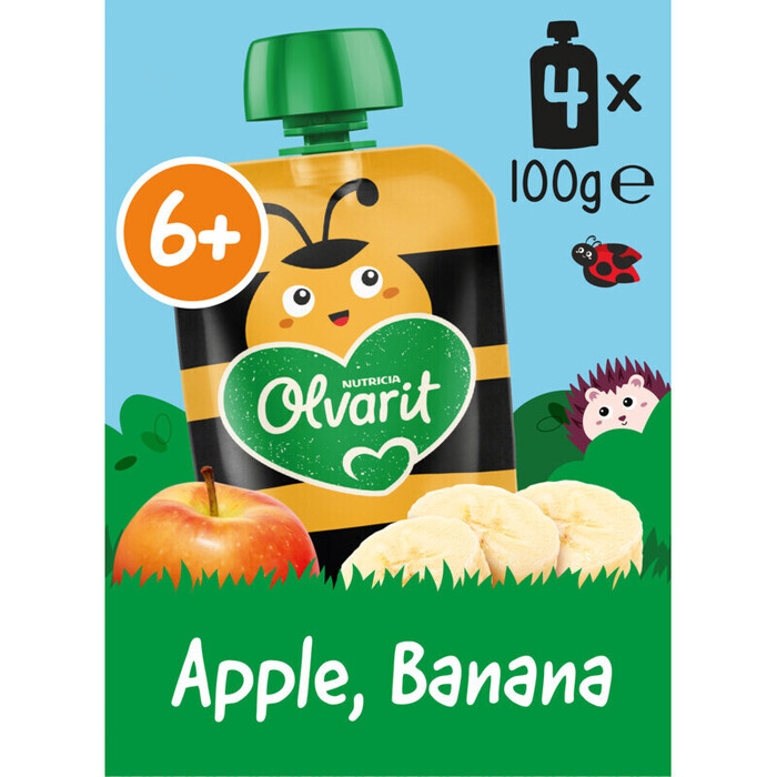 Olvarit Knijpfruit Appel Banaan 6+ Maanden 4 x 100 g (400g)