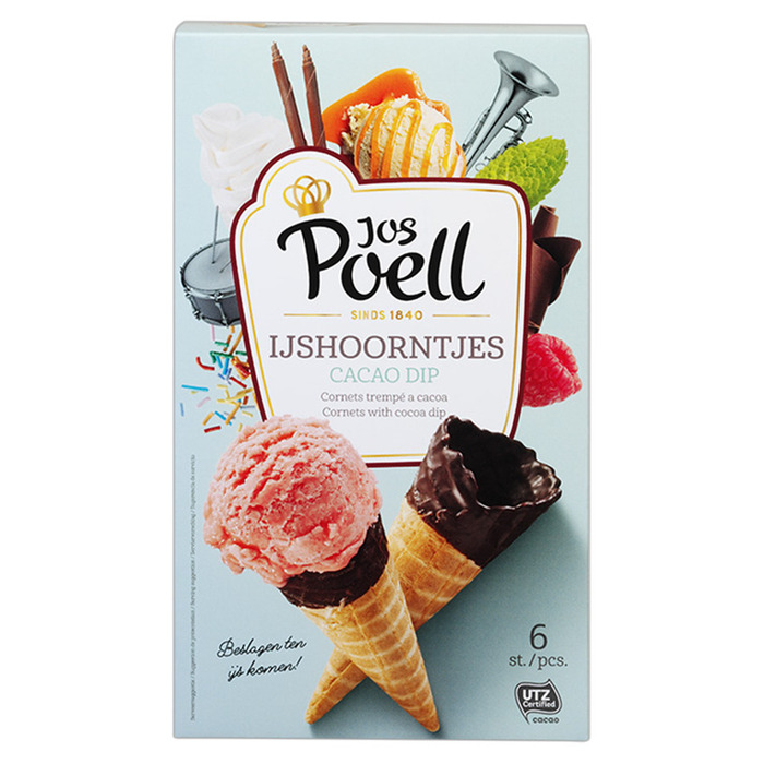Jos Poell IJshoorntjes cacao dip (6 × 21g)