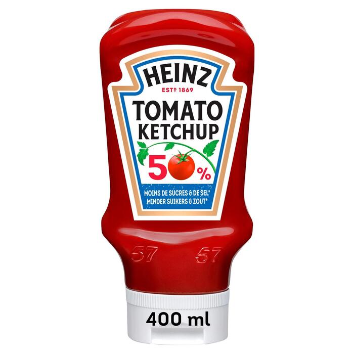 Heinz Tomaten Ketchup 50% Minder Suiker en Zout 400ml (Fles, 460g)