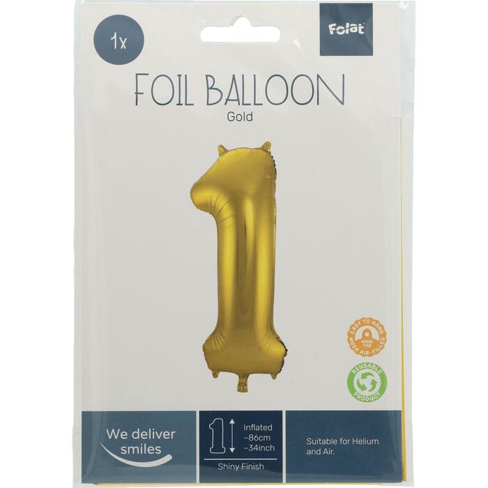 Folat Folieballon Cijfer 1 - Goud - 86 cm