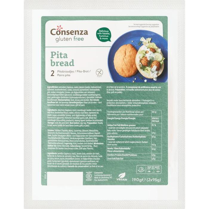 Consenza Glutenvrije pitabroodjes 2stuks 190g (2 × 95g)