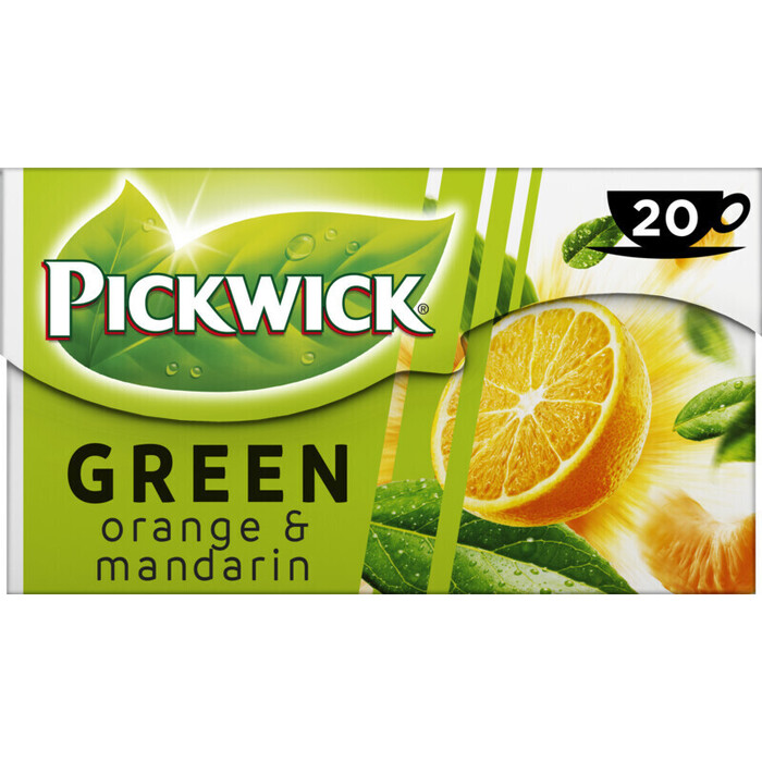PICKWICK GREEN TEA THEEZAKJES ORANGE MANDARIN 20X1,5G BOX (zakjes, 20 × 1.5g)