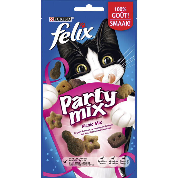 PURINA® FELIX Party Mix Snacks Picnic Snacks met Kip-, Kaas- & Kalkoensmaak 60 g (60g)