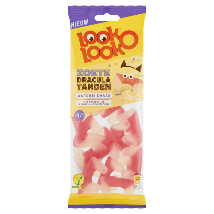 Look-O-Look Zoete Dracula Tanden Aardbeismaak 125 g (Zak, 17 × 7.35g)
