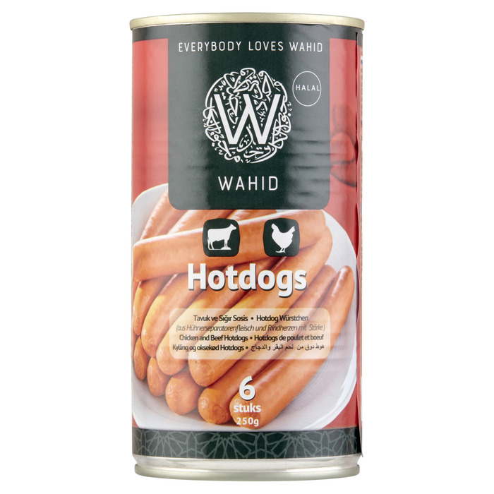 Wahid Kip en Rund Hotdogs 6 Stuks 550 g (6 × 91.7g)