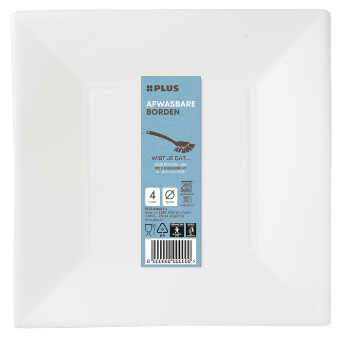 Bord herbruikbaar vierkant 18cm