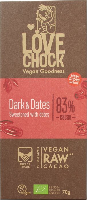 Raw chocolade 83% dark & dates (70g)