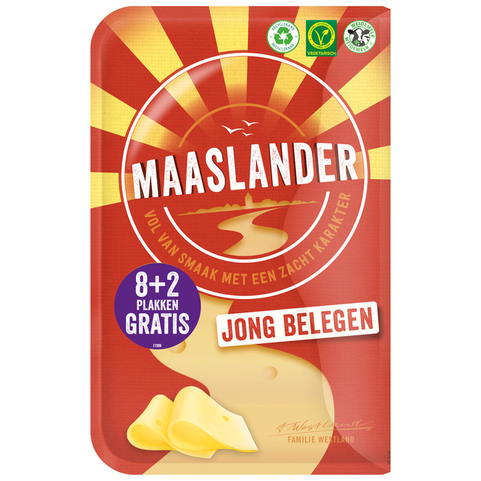 Maaslander Jong Belegen Kaas 50+ Plakken Voordeelverpakking 250 g (10 × 25g)