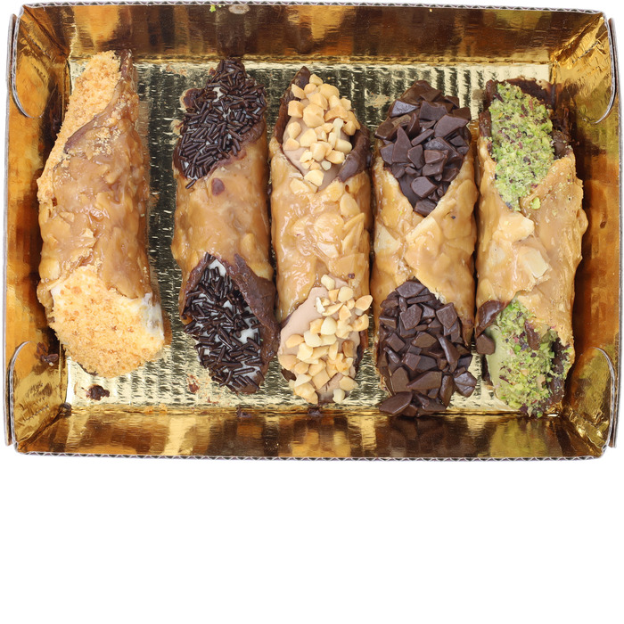 Amandelwafel met cacaocoating en gevuld met pistache-, chocolade-, hazelnoot-, citroen- en ricottacrème (190g)