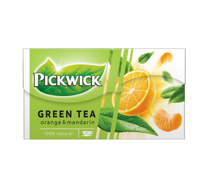 PICKWICK GREEN TEA THEEZAKJES ORANGE MANDARIN 20X1,5G BOX (zakjes, 20 × 1.5g)