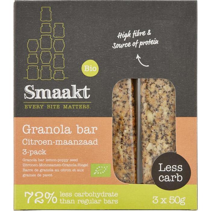 Smaakt Bio Granola Bar Citroen-Maanzaad 3 x 50 g (150g)