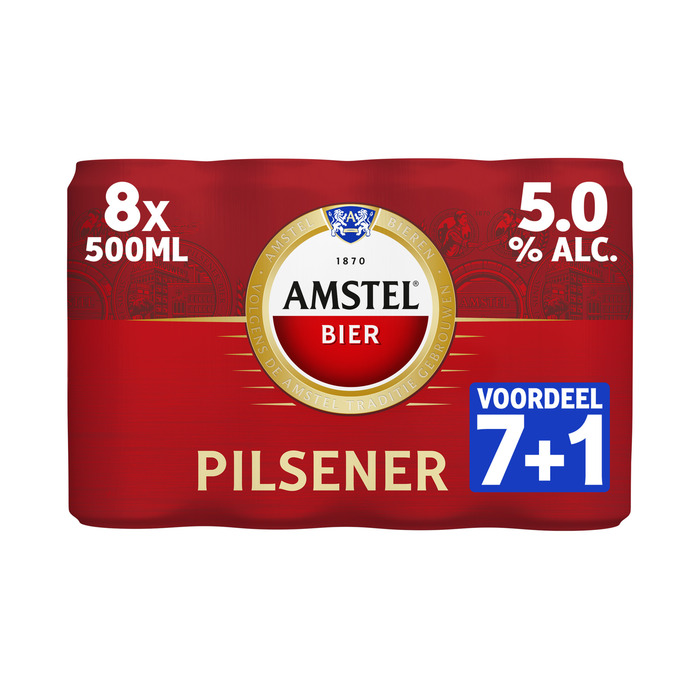 Amstel Pilsener Bier Blik 7+1 x 500ml Voordeelpack (8 × 0.5L)