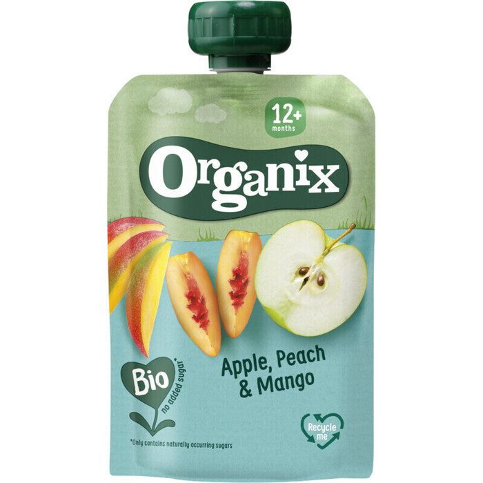 Organix Knijpfruit Appel, Perzik & Mango 12+m (100g)